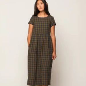 Pyne & Smith Linen Dress - Olive and Navy Check - 2XL